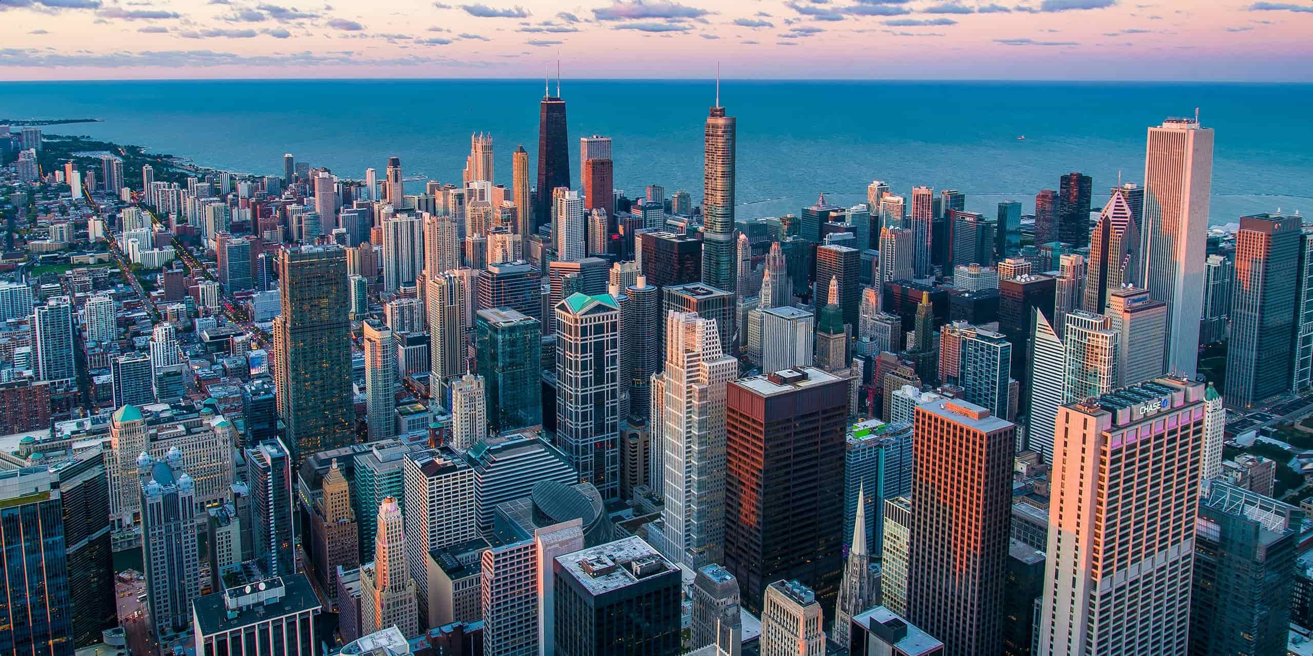 Image of the Chicago Skyline from right above